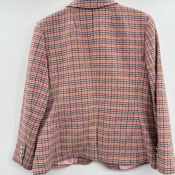 Talbots Wool Blend Plaid Blazer Sz 14P Pink Multi Lined Gold Buttons Office - Picture 2 of 14